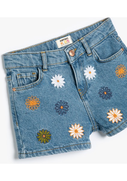 Kot Şort Çiçek Işlemeli Pamuklu modelleri