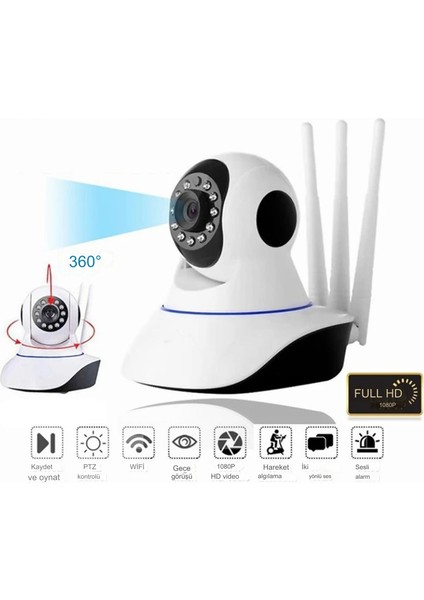 Hd 1080P Gece Görüşü 360° Açı Ayarlanabilir Güvenlik Kamerası Ev Güvenliği/evcil Hayvan/hırsızlığa Karşı/kapı/dış Mekan Kamerası fiyatları