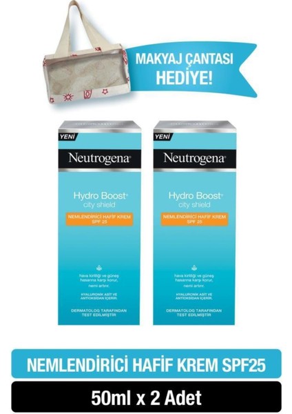 Hydro Boost City Shield SPF25 Yüz Güneş Kremi Içeren Nemlendirici 50ML X2 + Kırmızı Çant