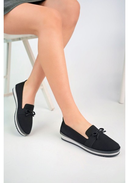 Dolgu Taban Siyah Kot Kadın Ayakkabı