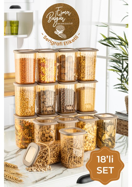 18LI 1,2 Litre Poly Kapak Çizgili Desenli Saklama Kabı Gold Beyaz Serigrafi Etiketli