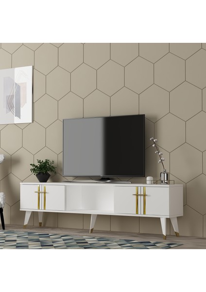 Asel Tv Sehpası (Alt Modül) Beyaz-Altın