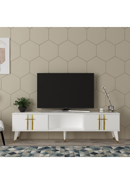 Asel Tv Sehpası (Alt Modül) Beyaz-Altın