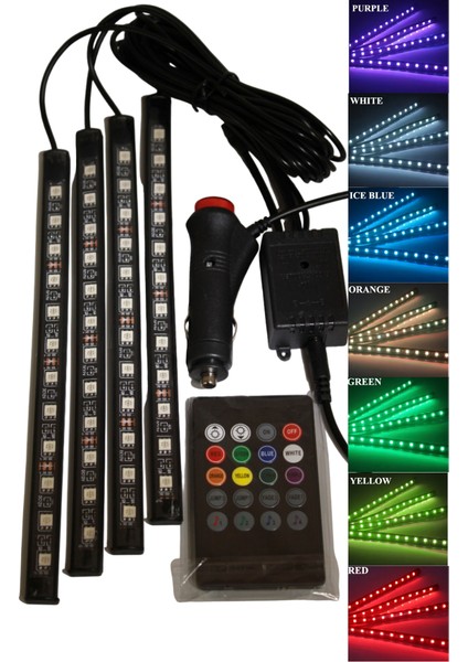 Hazar Led 12 Ledli Ayak Altı LED Lamba Kumandalı Araç Içi Aydınlatma Sese ve Müziğe Duyarlı LED Işık Rgb