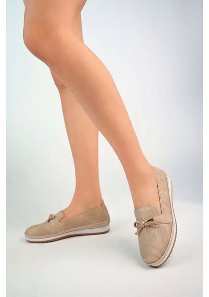 Dolgu Taban Krem Kot Kadın Ayakkabı