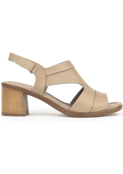 Ziya, Kadın Hakiki Deri Topuklu Sandalet 1411020Z2211 Bej