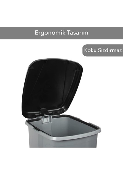 Pedallı Gri Banyo Mutfak Çöp Kovası Siyah Kapaklı Slim Pedallı Çöp Kovası 25LITRE modelleri