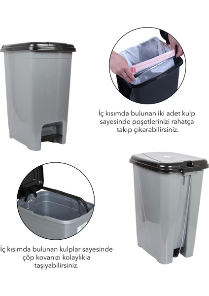Pedallı Gri Banyo Mutfak Çöp Kovası Siyah Kapaklı Slim Pedallı Çöp Kovası 25LITRE fırsatları
