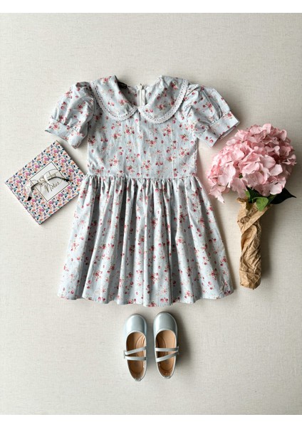 Kız Çocuk Dantel Detaylı Bebe Yakalı Poplin Elbise