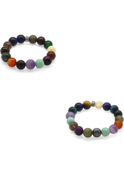Küre Kesim Multicolor Doğaltaş Kombinli Çocuk-Genç Başarı Bilekliği(2li Set)