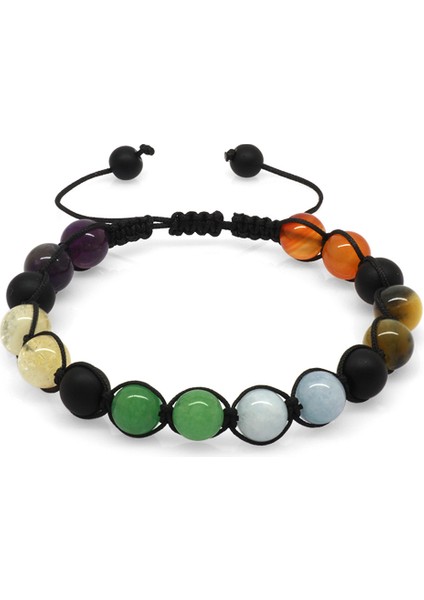 Makrome Örgülü Küre Kesim Multicolor Doğaltaş Kombinli Kadın-Erkek Başarı Bilekliği (2li Set)