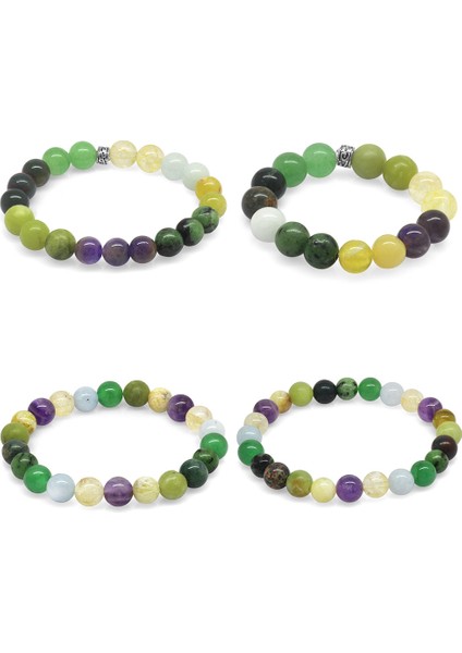 Küre Kesim Çoklu Doğaltaş Kombinli Aile Şifa Bilekliği(4lü Set)