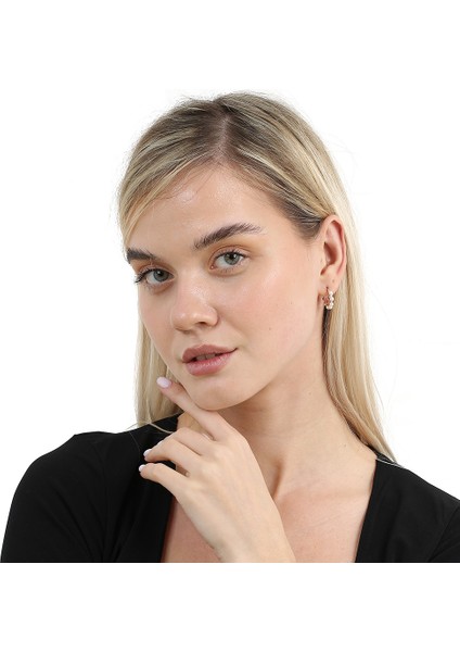 Sıralı Inci Taşlı Rose Renk Yarım Tur 925 Ayar Gümüş Kadın Küpe fiyatları