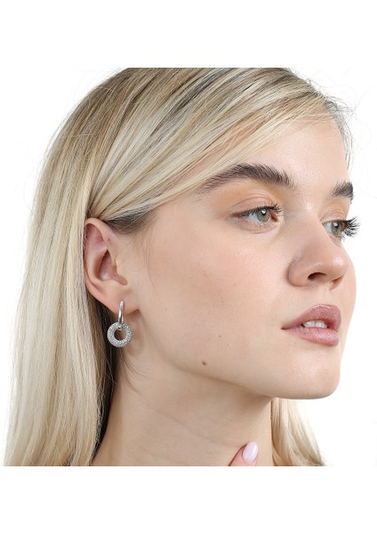 Beyaz Zirkon Taşlı Hulahopp Model Silver Renk 925 Ayar Gümüş Kadın Küpe modelleri