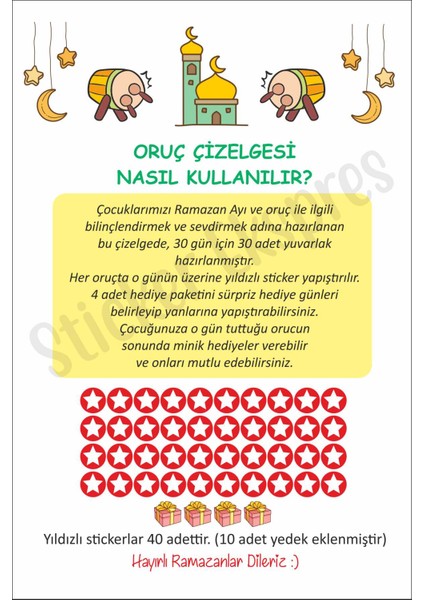 Çocuklar Için Ramazan Ayı Oruç Çizelgesi Ramazan Süsü Duvar Kapı Cam Sticker Seti