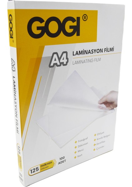 A4 Laminasyon Filmi 125 Mikron 100 Adet Şeffaf Koruma Sağlayan Film