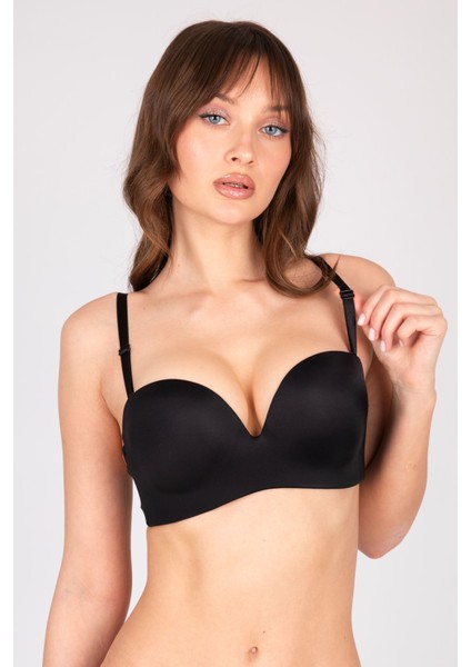 Çift Dolgulu Destekli Double Push Up Straplez Telsiz Siyah Sütyen fiyatları