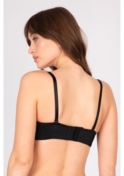 Çift Dolgulu Destekli Double Push Up Straplez Telsiz Siyah Sütyen modelleri