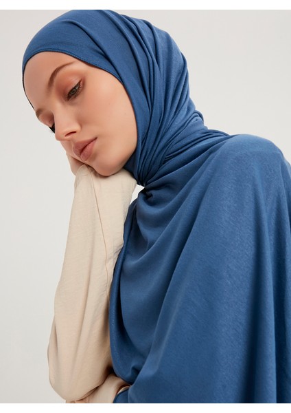 Likralı Penye Viskon Şal 70x180cm - Lacivert