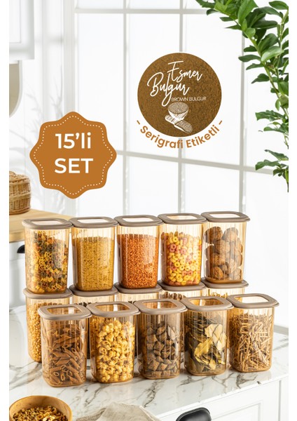 15LI 1,2 Litre Poly Kapak Çizgili Desenli Saklama Kabı Gold Beyaz Serigrafi Etiketli