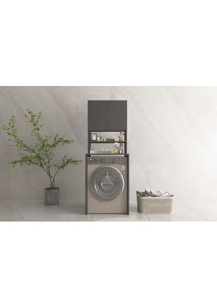 Üst Dolaplı-Kapaklı Çok Amaçlı Çamaşır Makinesi -Banyo Dolabı