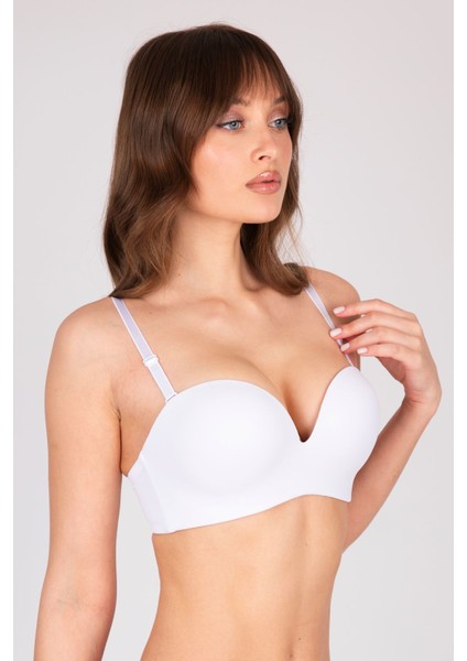 Çift Dolgulu Destekli Double Push Up Straplez Telsiz Beyaz Sütyen modelleri