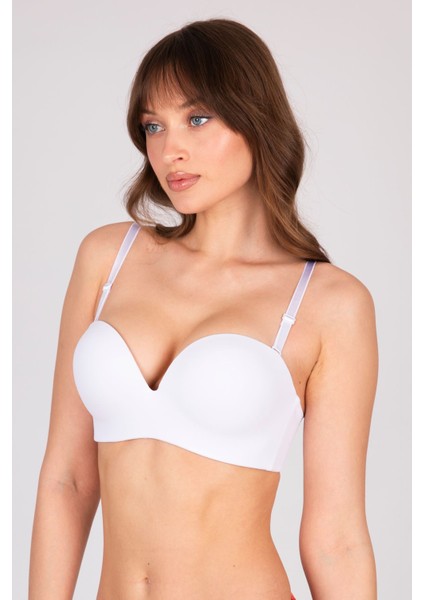 Çift Dolgulu Destekli Double Push Up Straplez Telsiz Beyaz Sütyen fırsatları