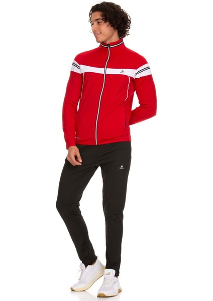 Erkek Fermuarlı Likralı Diz Yapmayan Dalgıç Kırmızı Eşofman Takımı