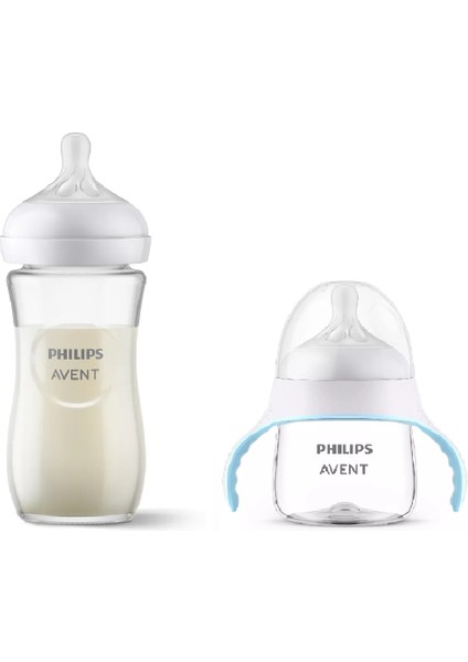 Natural Response Doğal Tepkili Cam Biberon 240ML + Natural Response Eğitici Alıştırma Bardağı 150M