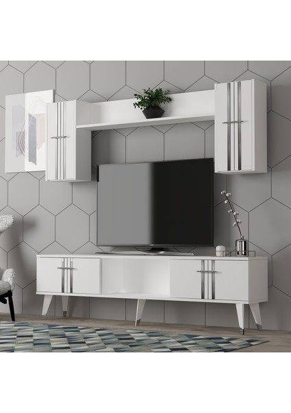 Asel Tv Ünitesi Takımı Beyaz-Gümüş