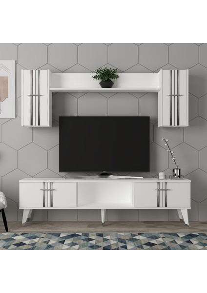 Asel Tv Ünitesi Takımı Beyaz-Gümüş fiyatları