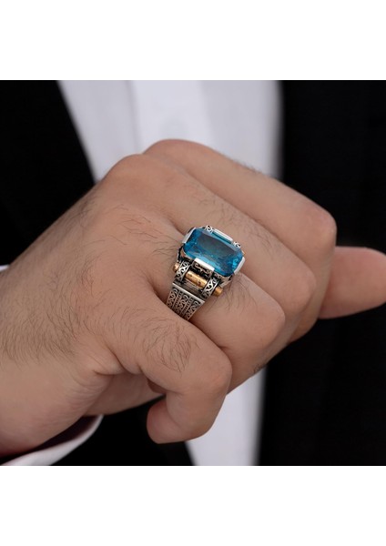 Erkek Yüzük Gümüş 925 Ayar Aquamarine Taşlı fırsatları