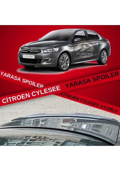 Citroen C Elysee Uyumlu Bagaj Üstü Slim Yarasa Spoiler Parlak Siyah Piano Black