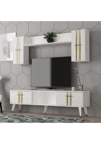 Asel Tv Ünitesi Takımı Beyaz-Altın