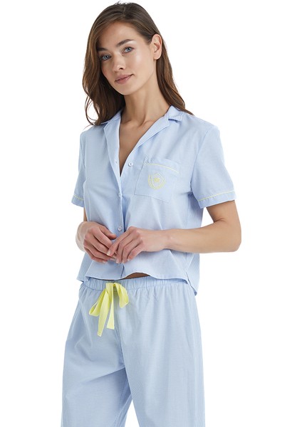 Kadın Pijama Üstü 60377 - Mavi modelleri