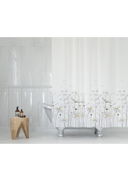 Çiçekli Banyo Perde ve Paspas Seti-Papatyalı Banyo Perdesi+Banyo Paspası-Kaymaz Taban Banyo Paspası fiyatları