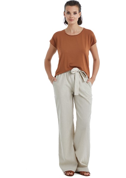 Kadın Keten Pantolon 60398 - Bej