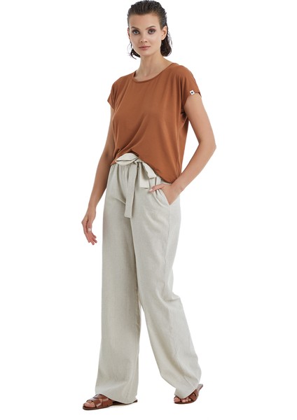Kadın Keten Pantolon 60398 - Bej modelleri
