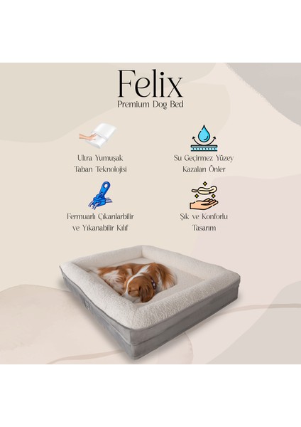 Felix, Visco Süngerli, Ultra Yumuşak, %100 Su Geçirmez, Çıkarılabilir Kılıflı, Kedi Ve Köpek Yatağı