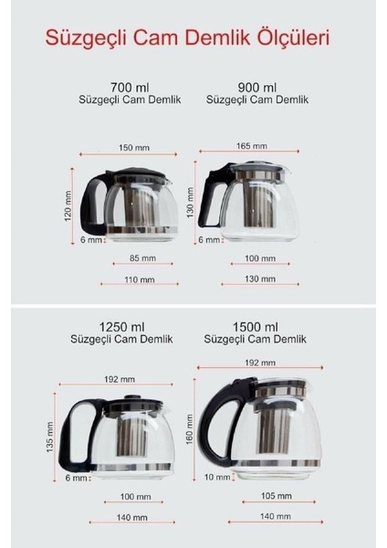 Süzgeçli Cam Demlik 900 ml Çay- Bitki Çayı Demliği FMA888825