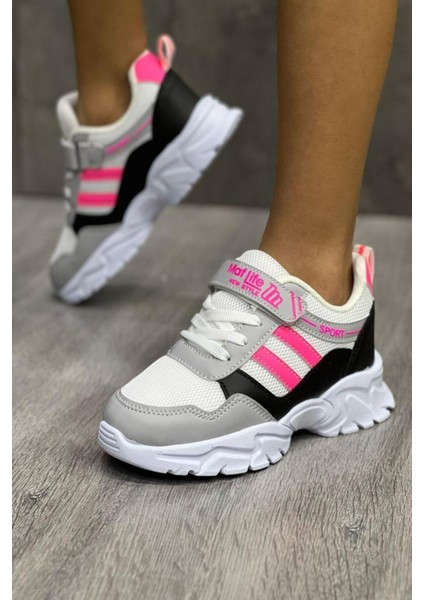 Mackrock Sports Lastikli Cırtlı Yumuşak Esnek Hafif Nefes Alabilen Unisex File Çocuk Sneaker Spor Ayakkabı