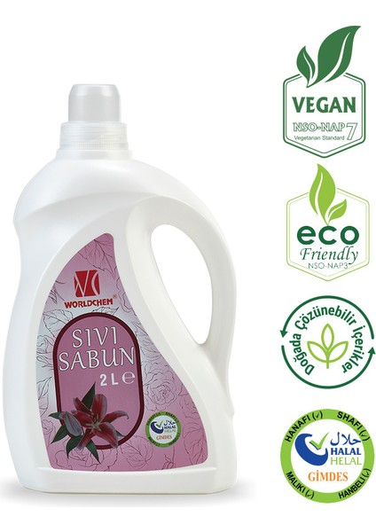 Helal Sertifikalı Sıvı Sabun Vegan ve Çevre Dostu 2 Lt