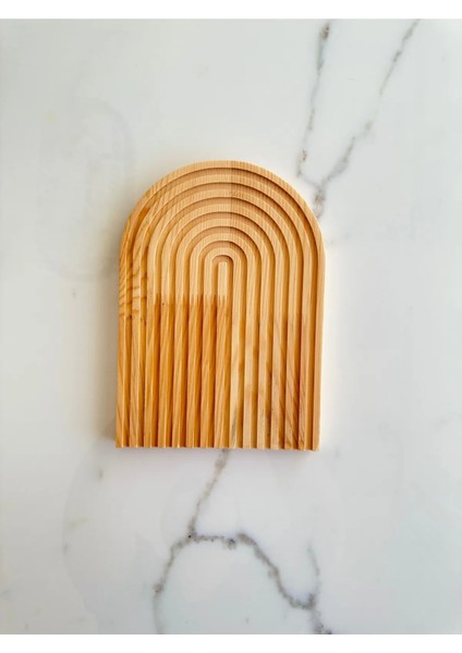 Boho Ahşap Oymalı Yarım Gökkuşağı Dekoratif Tepsi Sunum Tepsisi Sunumluk 24,5X17,5CM