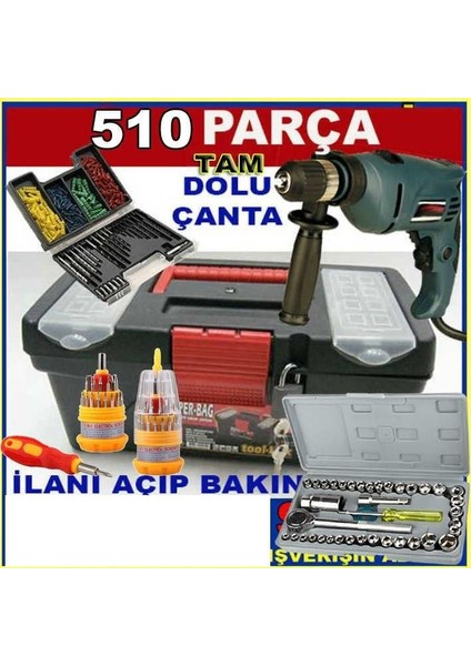 Darbeli Matkap Dahil 510 Parça Tam Dolu Alet Edevat Takım Çantası