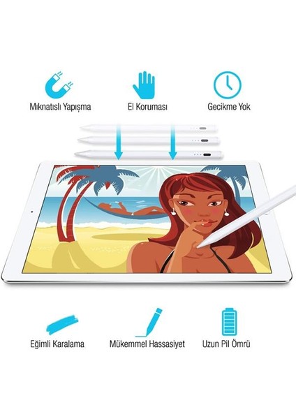 Tablet Telefon Dokunmatik Kalem Stylus Kapasif Kalem Ipad Kalemi Avuç Içi Reddi Eğim Ayarlı Manyetik Stylus Kalem