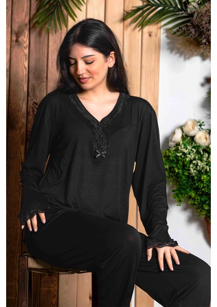 Uzun Kollu Bambu Anne Pijama Takımı- Genç Anne Serisi