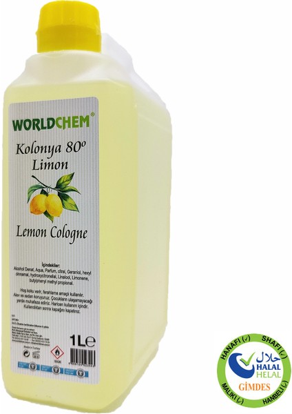 Helal Sertifikalı Limon Kolonyası 1 Lt
