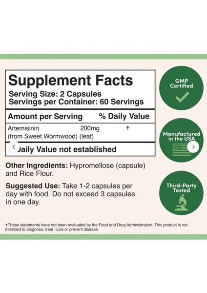 Artemisinin 200 mg 120 Capsul USA Version modelleri