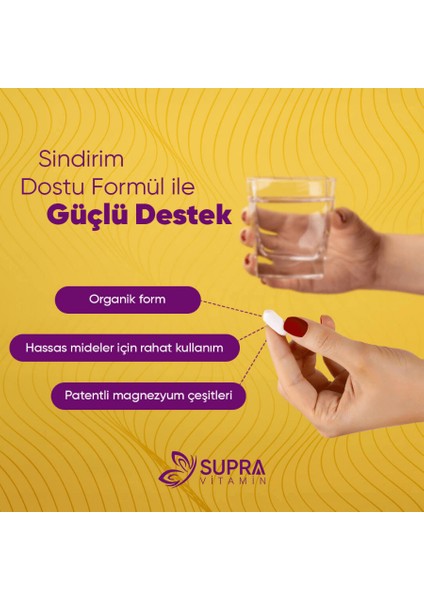 Supra Vitamin Multi Magnesium Complex- 6'lı Kompleks + Klinik Onaylı Magnezyum Albion Traacs® & Magnesia®, Bisglisinat + Sitrat + Malat + L-Threonat + Glukonat & Taurat + Vitamin B6 (P5P)-60 Tablet