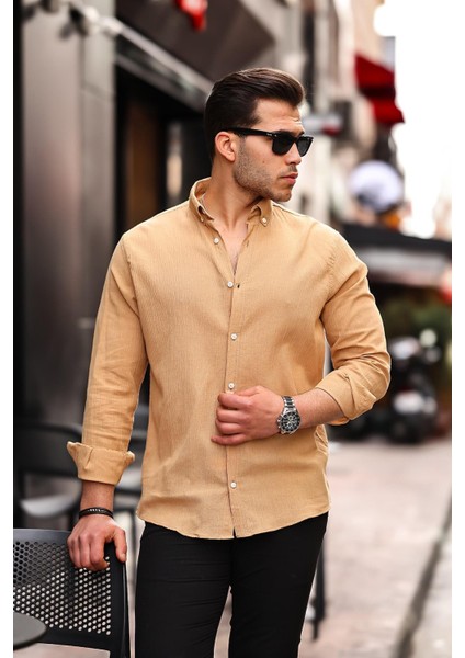 Krinkıl Pamuklu Keten Gömlek - Bej